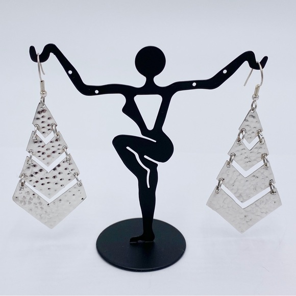 Silver Tone Long Dangle Articulated Earrings - Picture 4 of 6